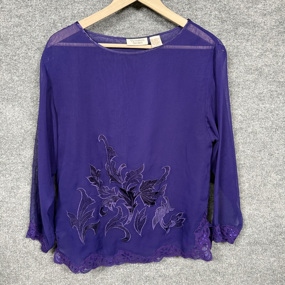 Victoria's Secret Size‎ Small Blouse Purple Lace Trim Sheer Dark Fairy Oversized